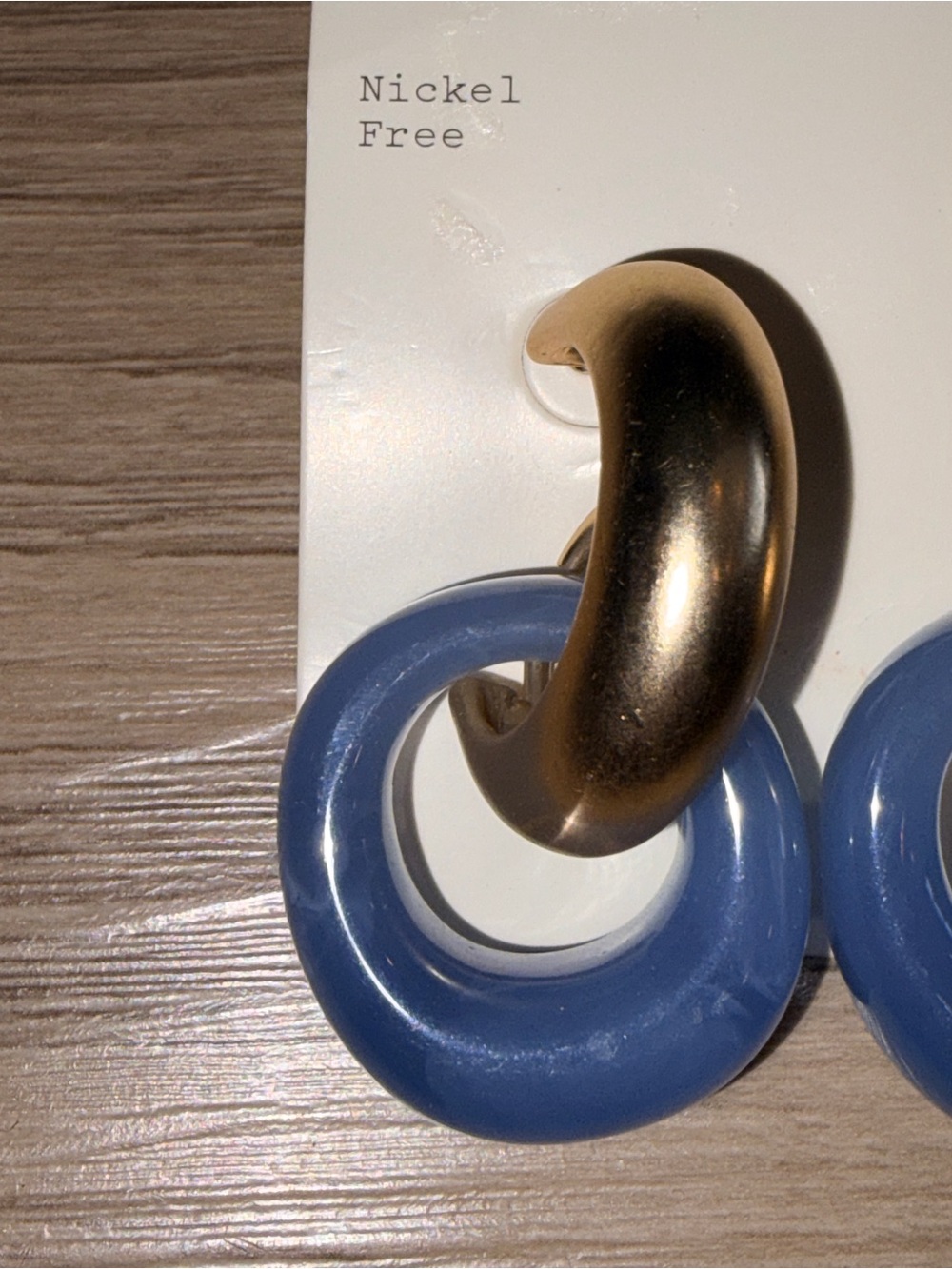 a new day Blue Hoop Earrings with Brushed Gold Links - Picture 2 of 6
